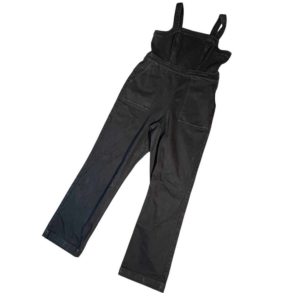 J. Crew Coverall Womens 8 Black Stretch Denim Patch Pocket Straight Leg AG771